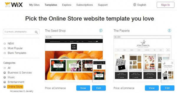 Wix Online Store